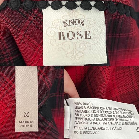 Knox Rose Womens Size M Red Plaid Long Sleeve Tiered Button Down Mini Dress - Picture 8 of 13